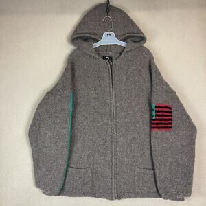 Stussy Denim Tears Sweater Mens XL‎ Gray Full Zip Knit Heavyweight Wool Hooded